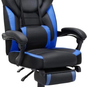 ZAZA Home gamingstoel, bureaustoel met voetensteun, bureaustoel, ergonomisch design, verstelbare hoofdsteun, lendensteun, belastbaar tot 150 kg, zwartblauw, OBG77BU