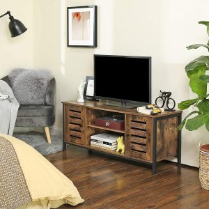 ZAZA Home tv-meubel, tv-console met planken, deuren met lamellen, voor woonkamer, entertainmentkamer, rustiek bruin en zwart