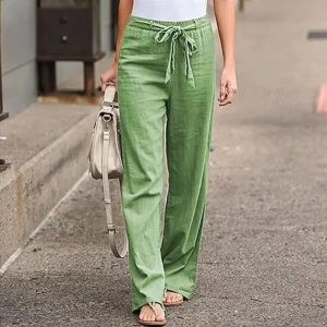 Linnen broek dames - Frisse groene tint voor zomerse elegantie