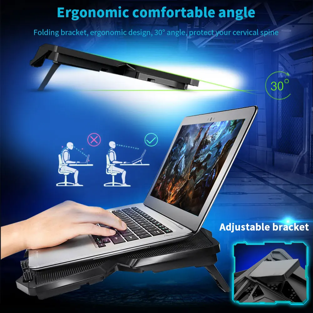 Laptopstandaard - Ergonomisch Design met Blauwe LED Ventilatoren voor Koeling - Afbeelding 4
