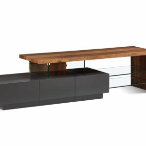 ZAZA Home Tv-meubel ‘Dee’ 180x40x45 cm – Grijs mat/walnoot