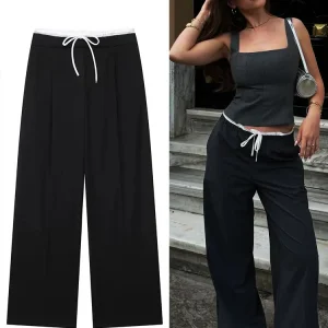 Linnen broek dames - Zwart met koorddetail voor ultiem comfort