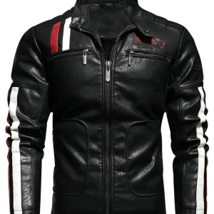 Leren jassen heren - Zwart met sportieve strepen voor een stoere look