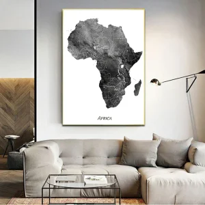 Wereldkaart - Zwart-Wit Afrika Design voor Indrukwekkende Wanddecoratie