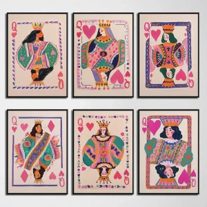 Posters - Set van 6 Koninginnen met kleurrijke illustraties voor een koninklijke decoratie