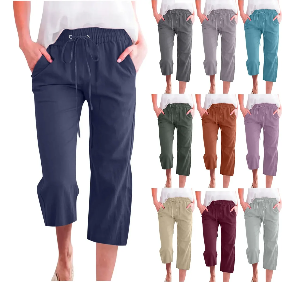 Linnen broek dames - Blauwe elegantie voor zomerse ontspanning - Afbeelding 4