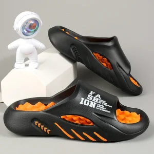 Zomerse heren schoenen - Zwart met oranje comfortzolen voor ultiem loopgemak