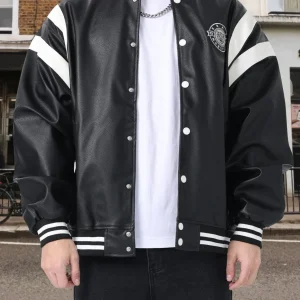 Leren jassen heren - Zwart met witte bies voor een stoere look