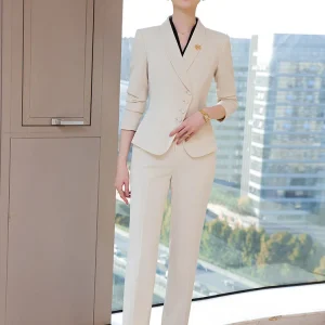 Broekpak dames feestelijk - Elegante beige look voor bruiloft