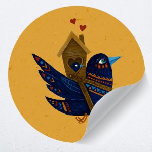 Muurcirkel vogel met vogelhuisje en baby