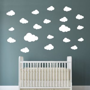 Muursticker wolken babykamer, set met 20 stuks