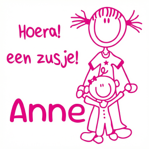 Geboortesticker “Hoera een zusje” met naam