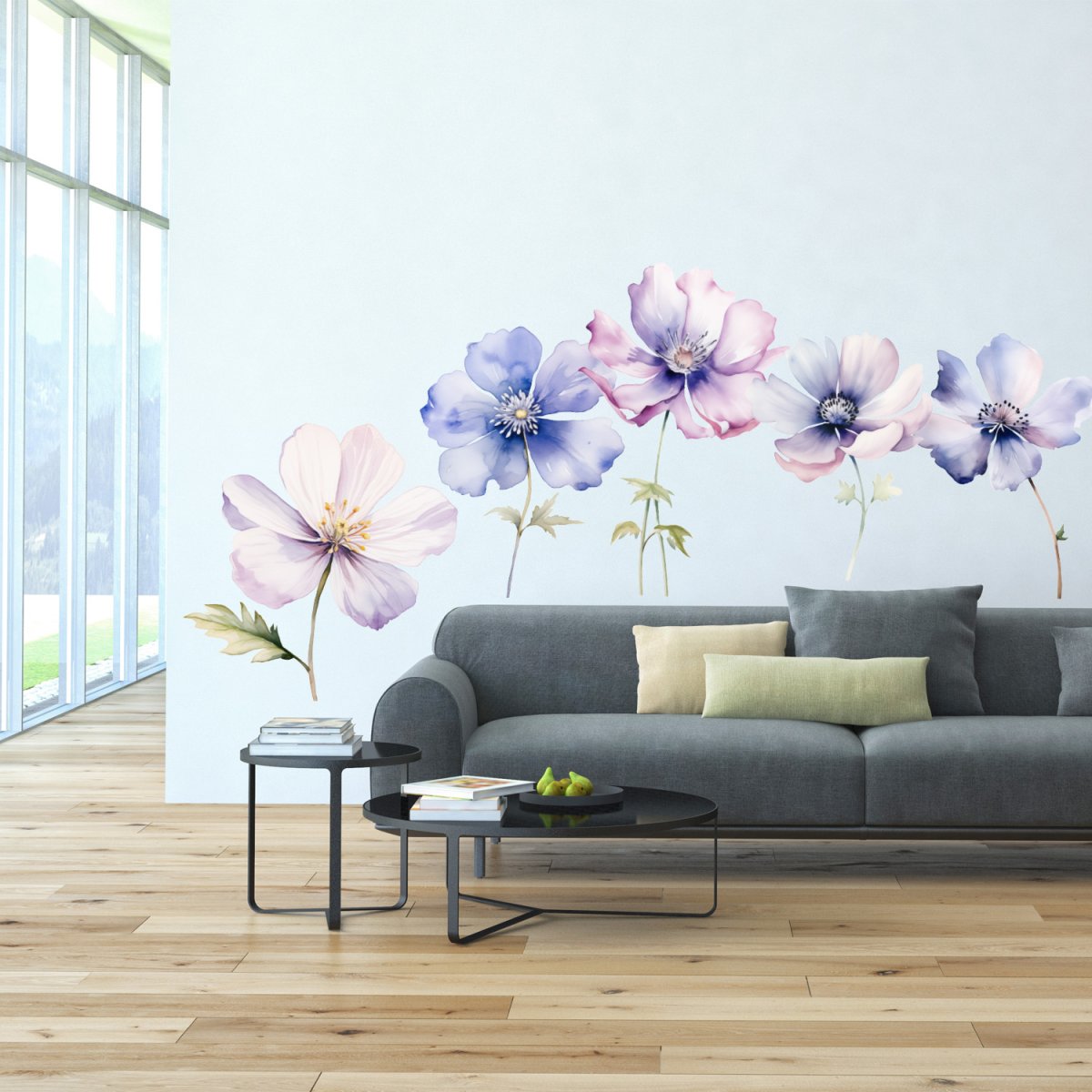 Muursticker bloemen waterverf - Afbeelding 3