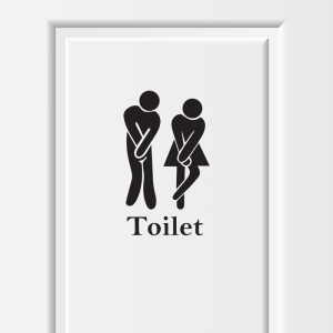 Grappige toilet sticker, hoognodige dame & heer